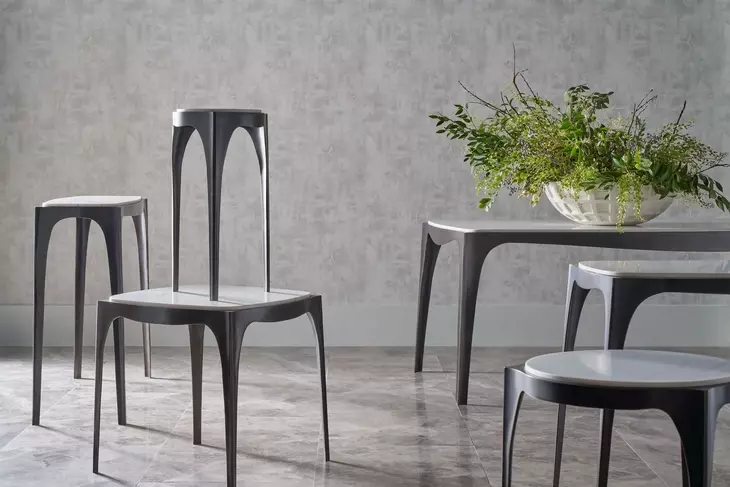 Rome Gray and White 95" Rectangular Marble Dining Table