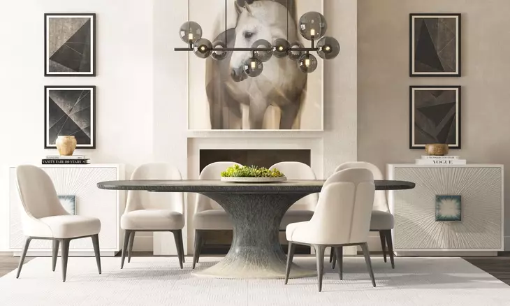 Panos Blue and Cream Oval Dining Room Set