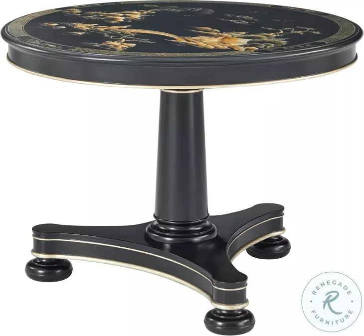 Spencer London Black And Italian Silver Chinoiserie 42" Round Center Table