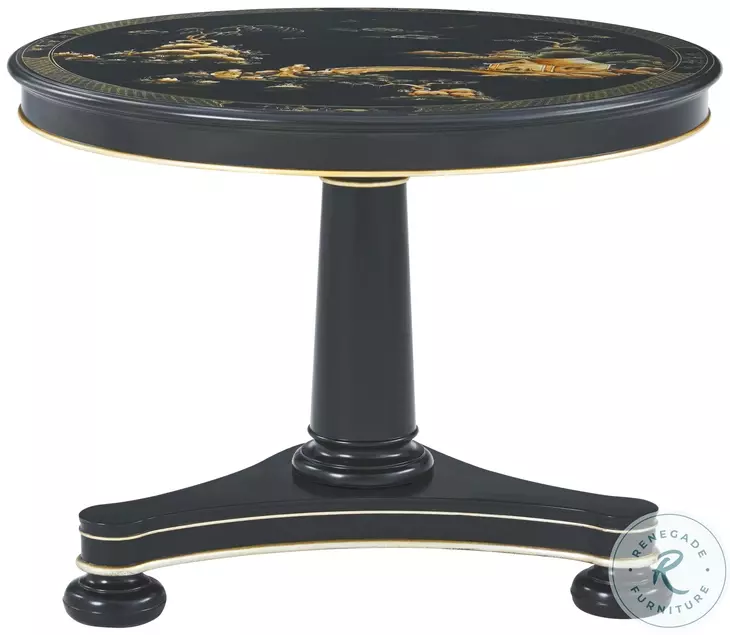 Spencer London Black And Italian Silver Chinoiserie 42" Round Center Table