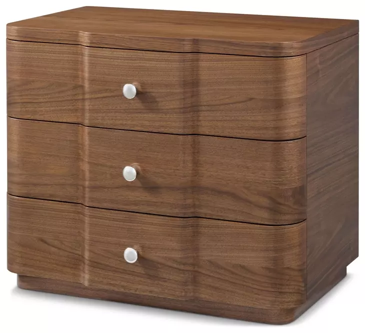 Spencer Coronet Auburn and Nickel 3 Drawer Walnut Nightstand