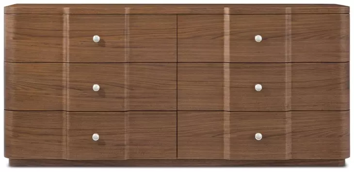 Spencer Coronet Auburn and Nickel 6 Drawer Walnut Dresser
