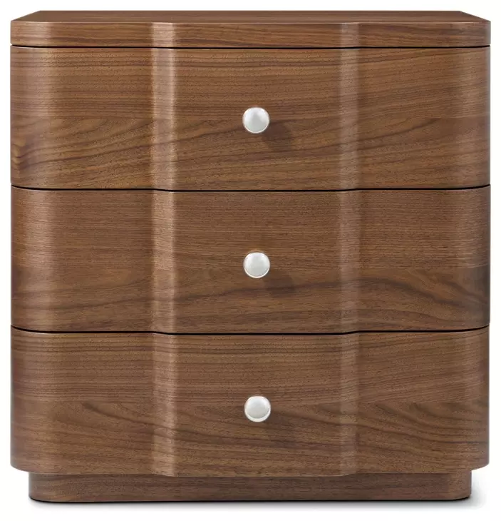 Spencer Coronet Auburn and Nickel 3 Drawer Walnut Small Nightstand