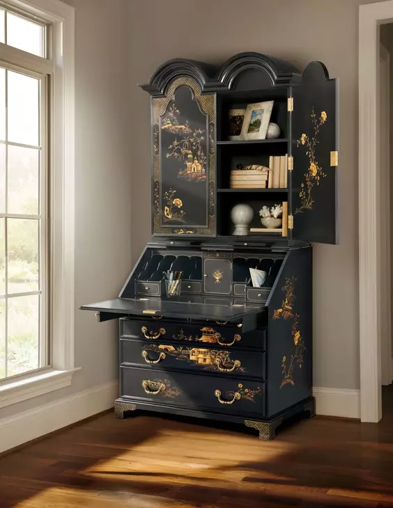 Brushwork Black and Gold Pavilion Secretaire