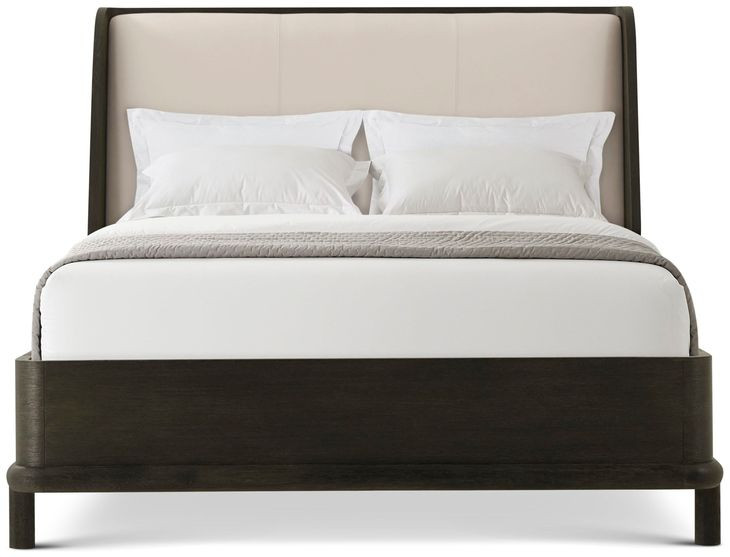 Repose Charcoal Oak and Beige Leather Queen Upholstered Panel Bed
