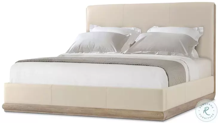 Repose Grey Oak Upholstered King Low Profile Panel Bed with Trim