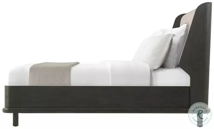 Repose Charcoal Oak Upholstered King Low Profile Panel Bed without Trim