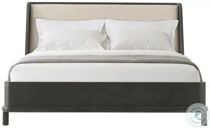 Repose Charcoal Oak Upholstered King Low Profile Panel Bed without Trim