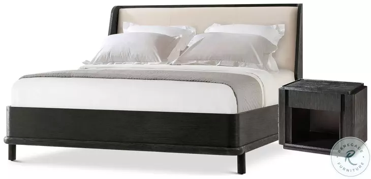 Repose Charcoal Oak Upholstered Low Profile Panel Bedroom Set without Trim