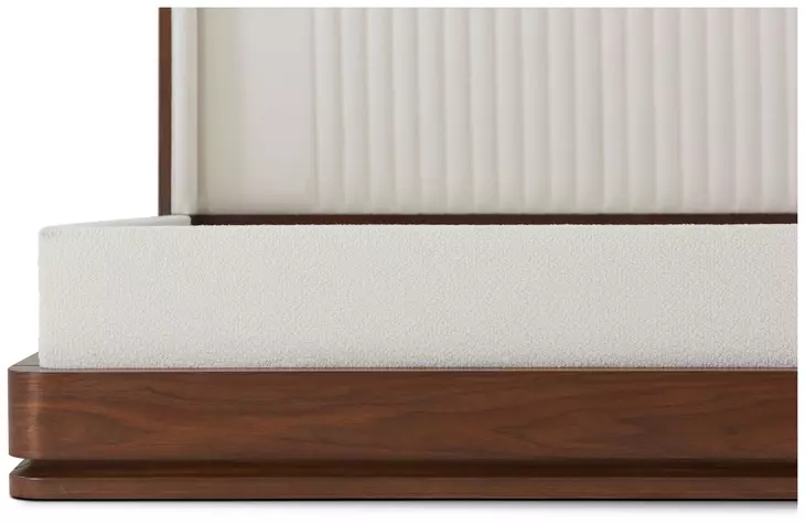 Spencer Coronet Cream and Auburn Upholstered Walnut Channel King Panel Bed