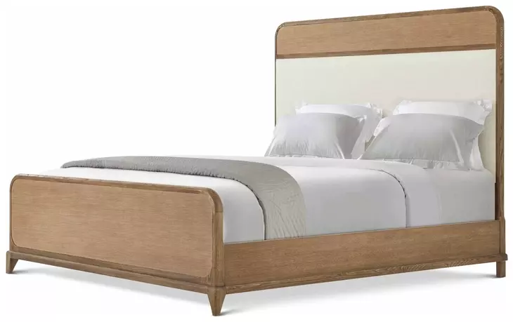 Coastal Tobacco and Beige Upholstered Crandon Park King Panel Bed