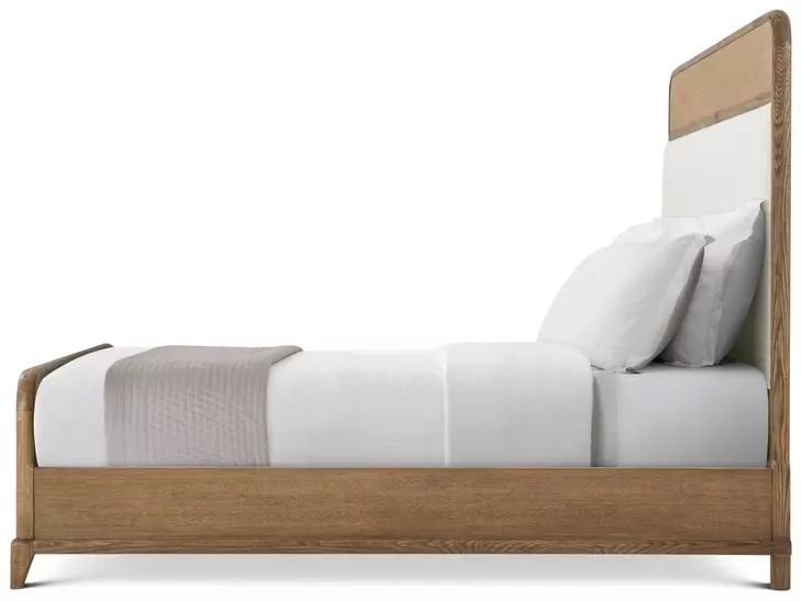 Coastal Tobacco and Beige Upholstered Crandon Park King Panel Bed