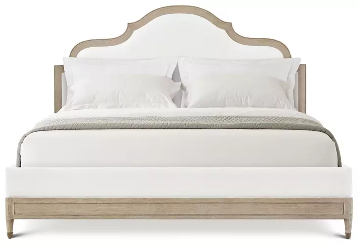 Willow Creek White and Riverwash Oak Upholstered Willowmere King Panel Bed