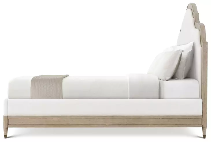Willow Creek White and Riverwash Oak Upholstered Willowmere King Panel Bed
