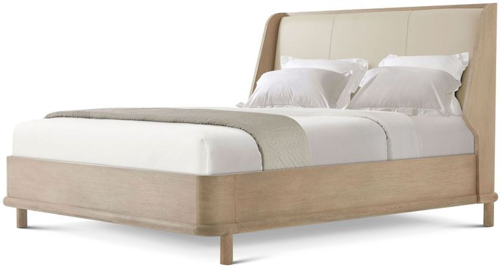 Repose Gray Oak and Beige Leather California King Upholstered Panel Bed