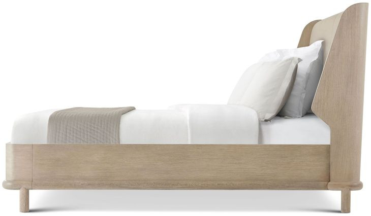 Repose Gray Oak and Beige Leather California King Upholstered Panel Bed