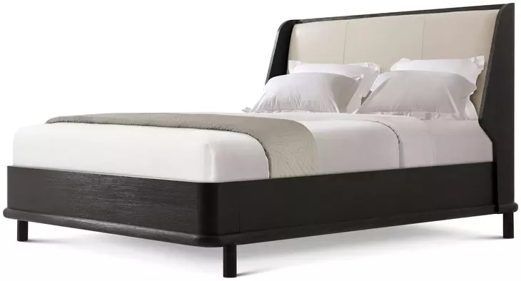 Repose Charcoal Oak and Beige Leather California King Upholstered Panel Bed