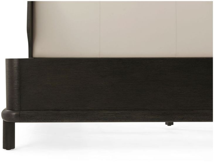 Repose Charcoal Oak and Beige Leather California King Upholstered Panel Bed