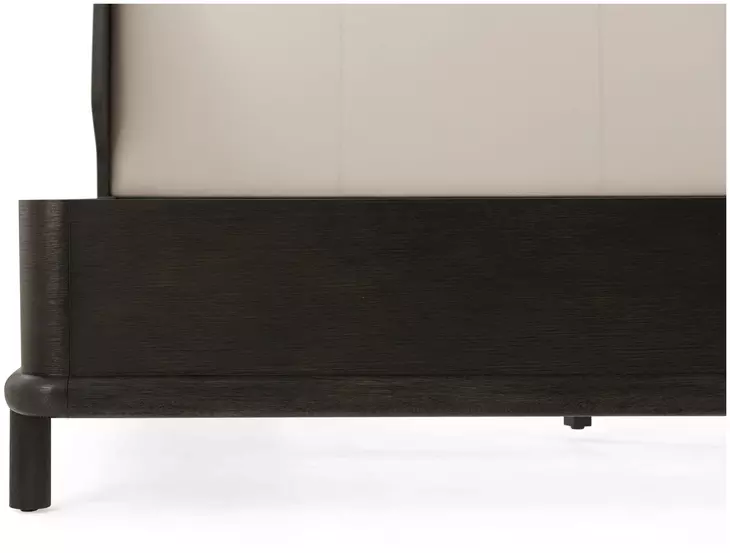 Repose Charcoal Oak and Beige Leather California King Upholstered Panel Bed
