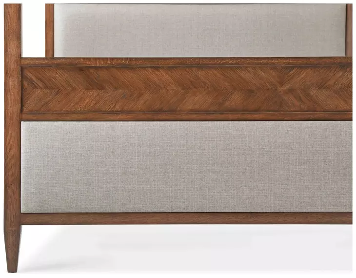 Nova Beige and Dusk Performance Fabric Upholstered King Canopy Bed