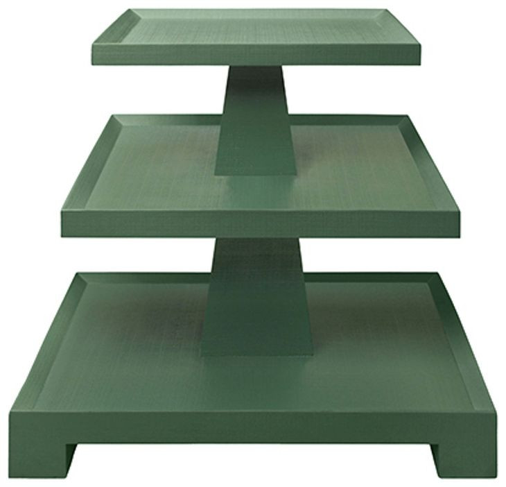 Tatiana Textured Green Rectangular Side Table with 2 Shelves