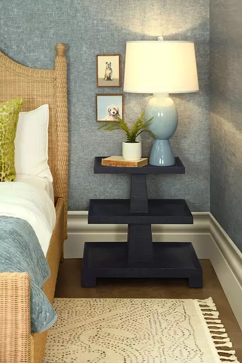 Tatiana Textured Navy Rectangular Side Table with 2 Shelves