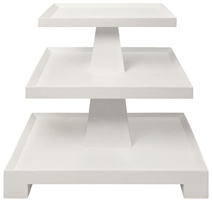 Tatiana Textured White Rectangular Side Table with 2 Shelves