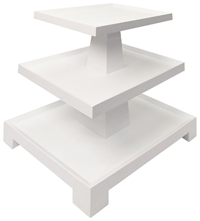 Tatiana Textured White Rectangular Side Table with 2 Shelves