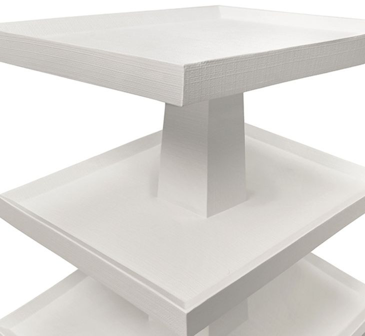 Tatiana Textured White Rectangular Side Table with 2 Shelves