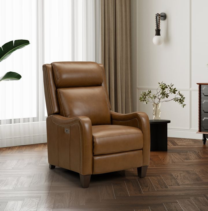 Taylor Elwood Saddle Leather Power Recliner with Power Headrest and USB Charging