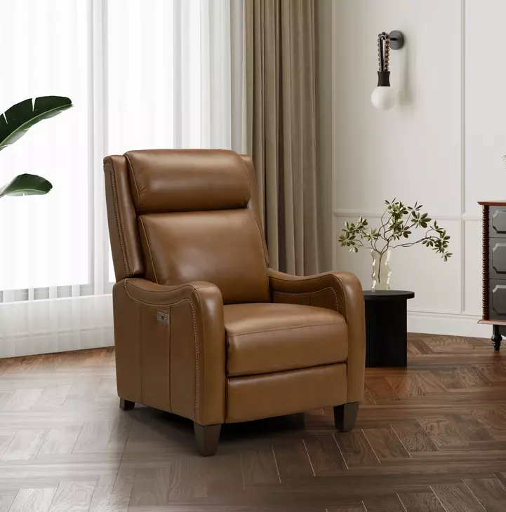 Taylor Elwood Saddle Leather Power Recliner with Power Headrest and USB Charging