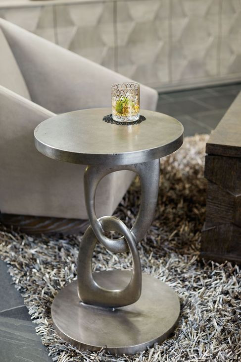 Linea Textured Graphite Metal Round Chairside Table