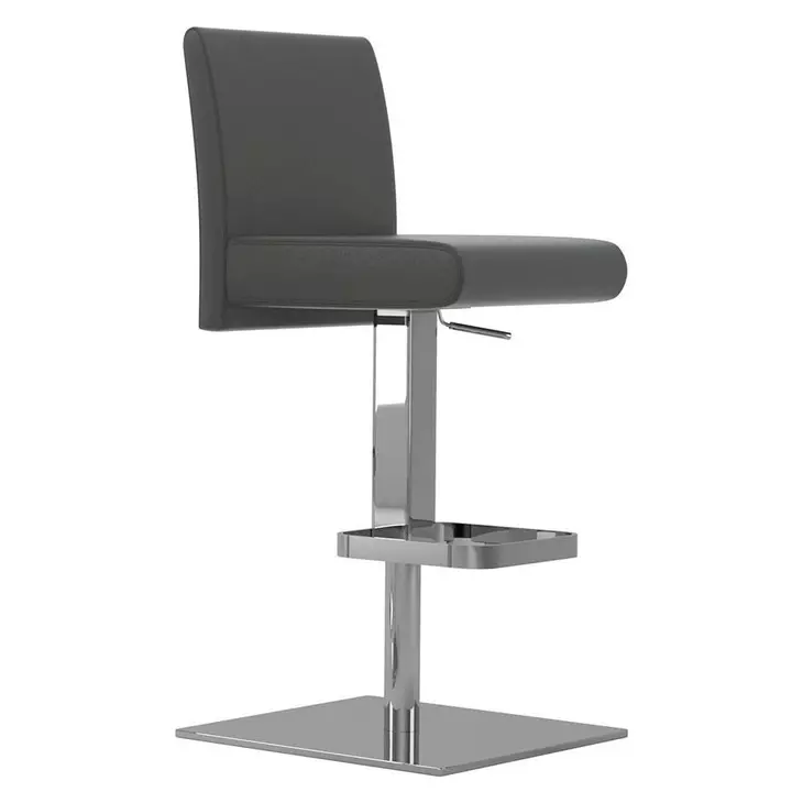 Vittoria Dark Gray And Chrome Plated Leather Adjustable Bar Stool