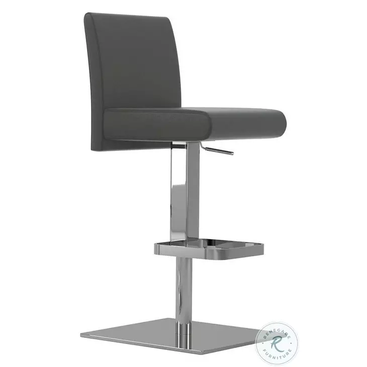 Vittoria Dark Gray And Chrome Plated Leather Adjustable Bar Stool