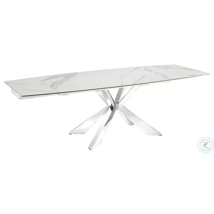 Icon White Marbled And High Polished Stainless Steel Extendable Dining Table