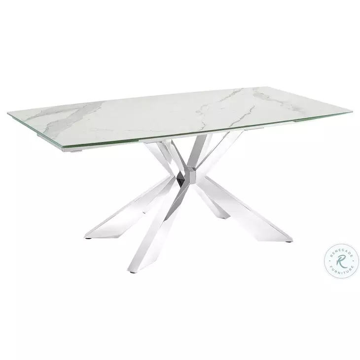 Icon White Marbled And High Polished Stainless Steel Extendable Dining Table