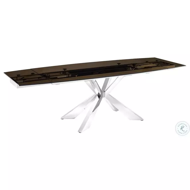 Icon Smoked Brown And High Polished Stainless Steel Extendable Dining Table