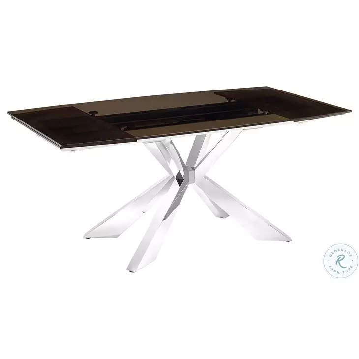 Icon Smoked Brown And High Polished Stainless Steel Extendable Dining Table