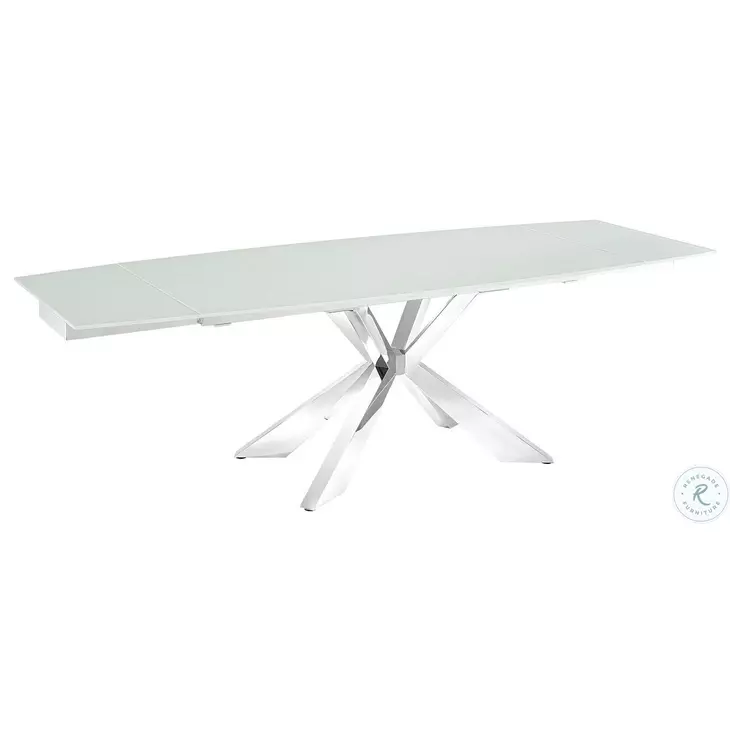 Icon White And High Polished Stainless Steel Extendable Dining Table