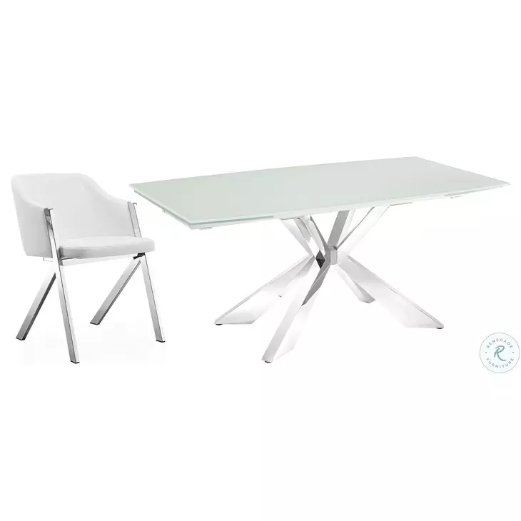 Icon White And High Polished Stainless Steel Extendable Dining Table