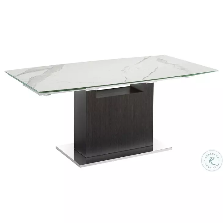 Olivia White Marbled on Glass And Dark Grey Oak Extendable Dining Table