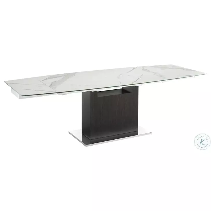 Olivia White Marbled on Glass And Dark Grey Oak Extendable Dining Table