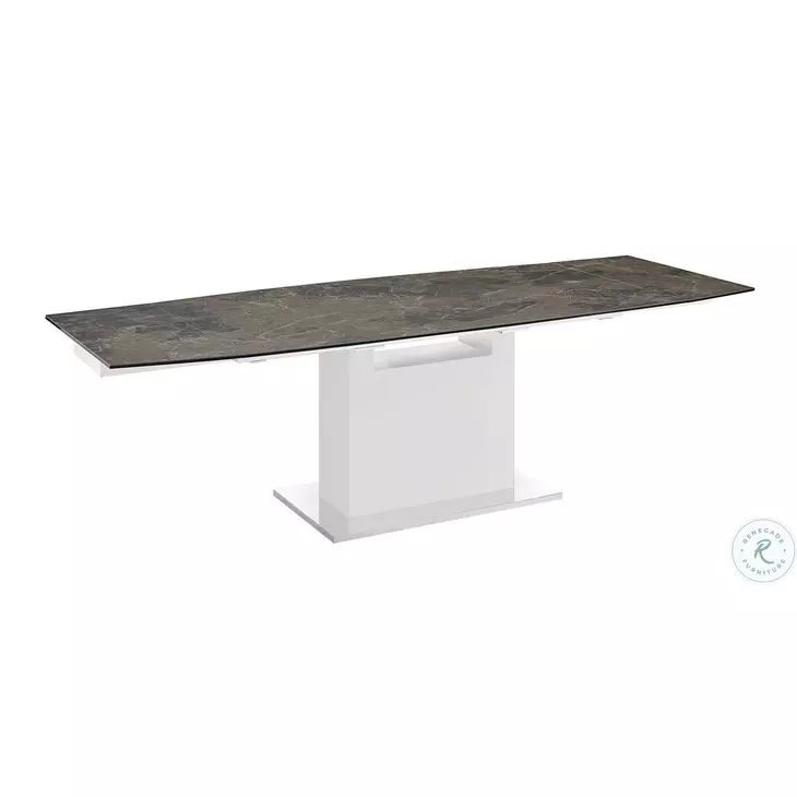 Olivia Dark Brown Marbled Porcelain Top And White Extendable Dining Table