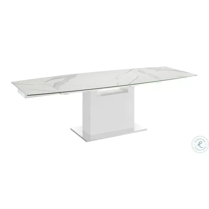 Olivia White Marbled Porcelain Top Extendable Dining Table