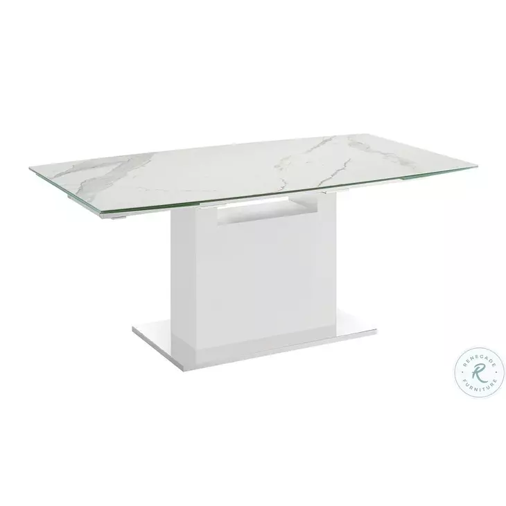 Olivia White Marbled Porcelain Top Extendable Dining Table