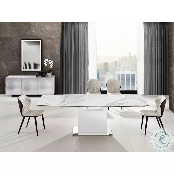 Olivia White Marbled Porcelain Top Extendable Dining Table