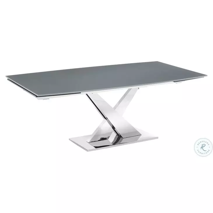 X Base Grey And High Polished Stainless Steel Extendable Dining Table