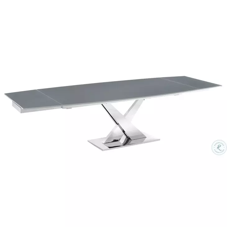 X Base Grey And High Polished Stainless Steel Extendable Dining Table