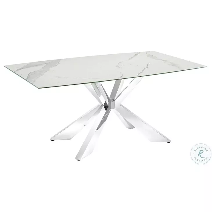 Icon White Marbled And High Polished Stainless Steel Dining Table
