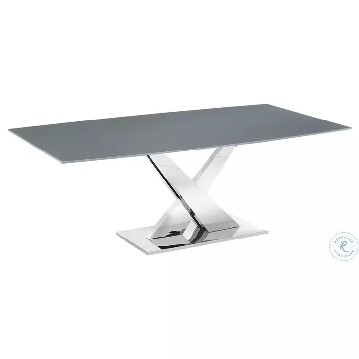 X Base Grey And High Polished Stainless Steel Dining Table